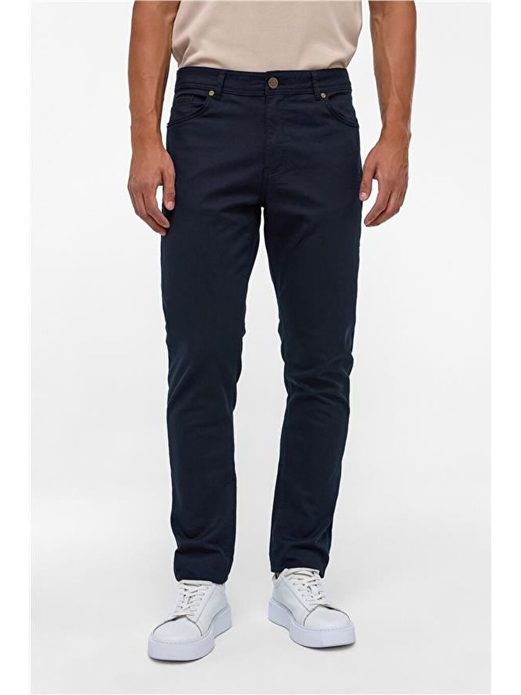 Lacivert Slim 5 Cep Kalıp Armürlü Pantolon-1