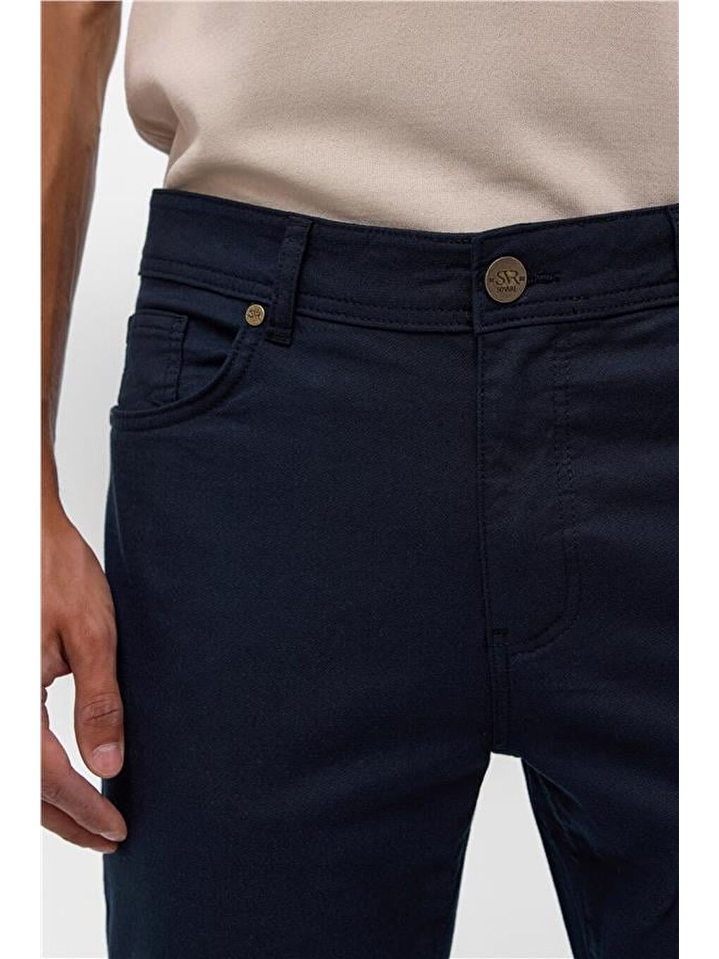 Lacivert Slim 5 Cep Kalıp Armürlü Pantolon-3