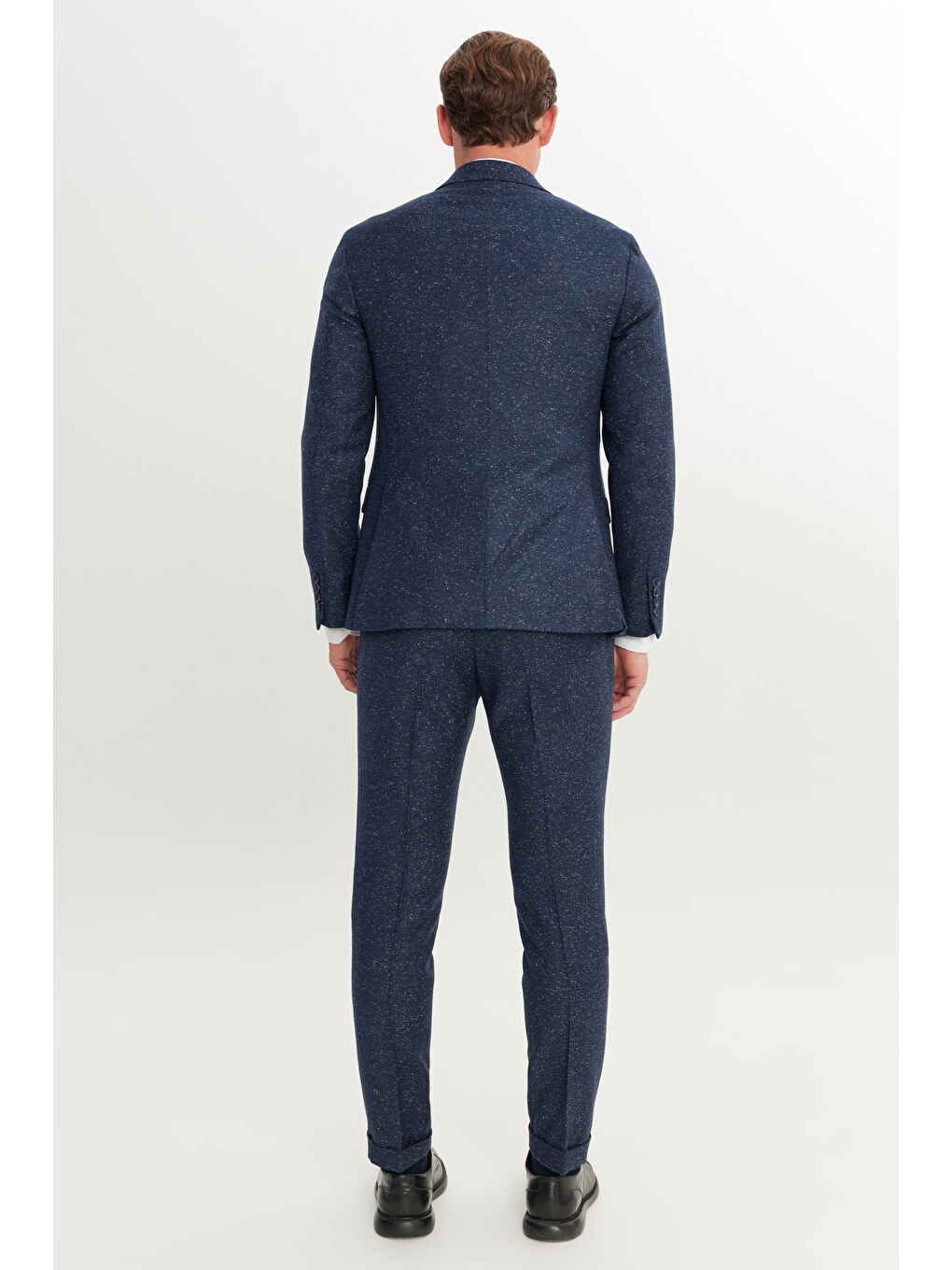 Erkek Lacivert Slim Fit Dar Kesim Kırlangıç Yaka Desenli Takım Elbise-4