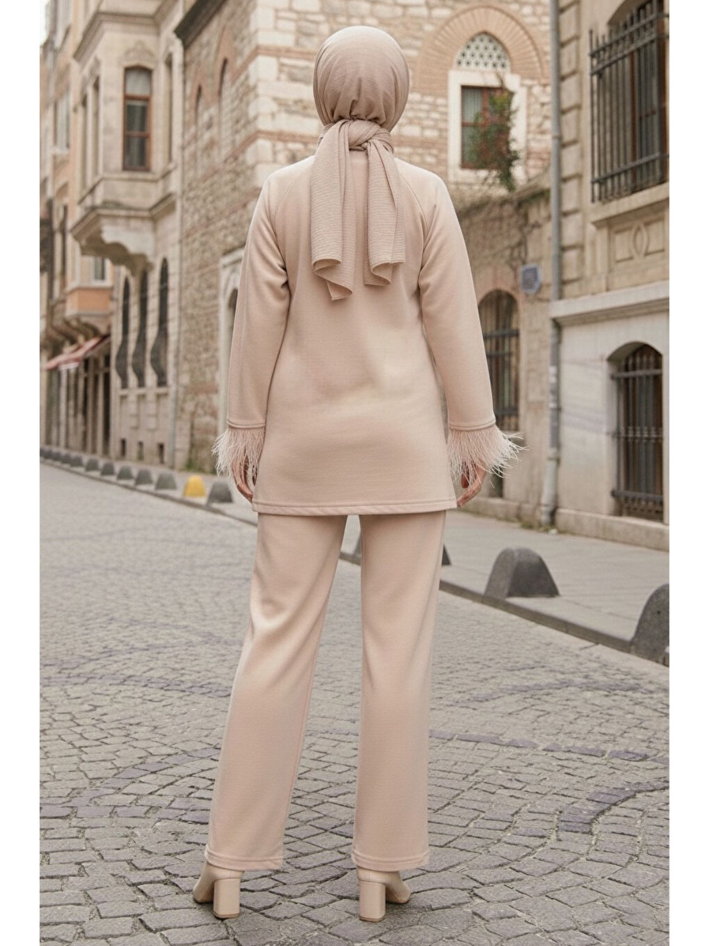 Ekru Kol Ucu Tüylü Modal İkili Takım Krem - 088-KREM-2
