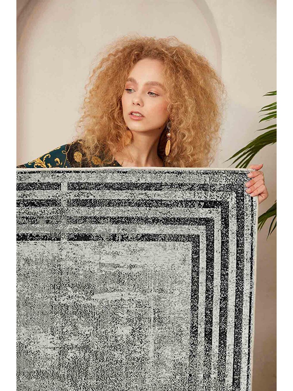 Gri Dekoratif Özel Tasarım Yıkanabilir, Modern Halı  180 x 280 cm-2