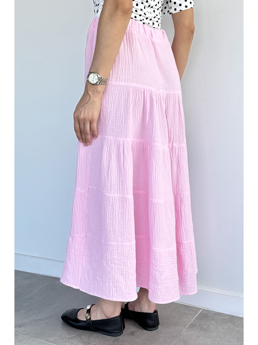Pembe Bel Lastikli Etek-3