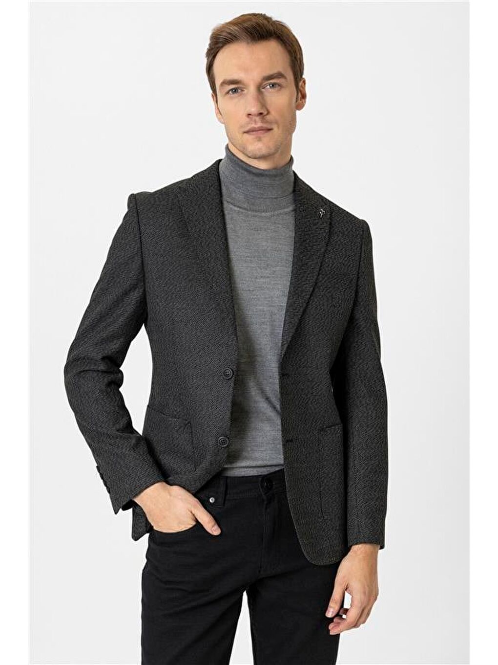 Siyah Slim Sivri Yaka 6 Drop Ceket-1