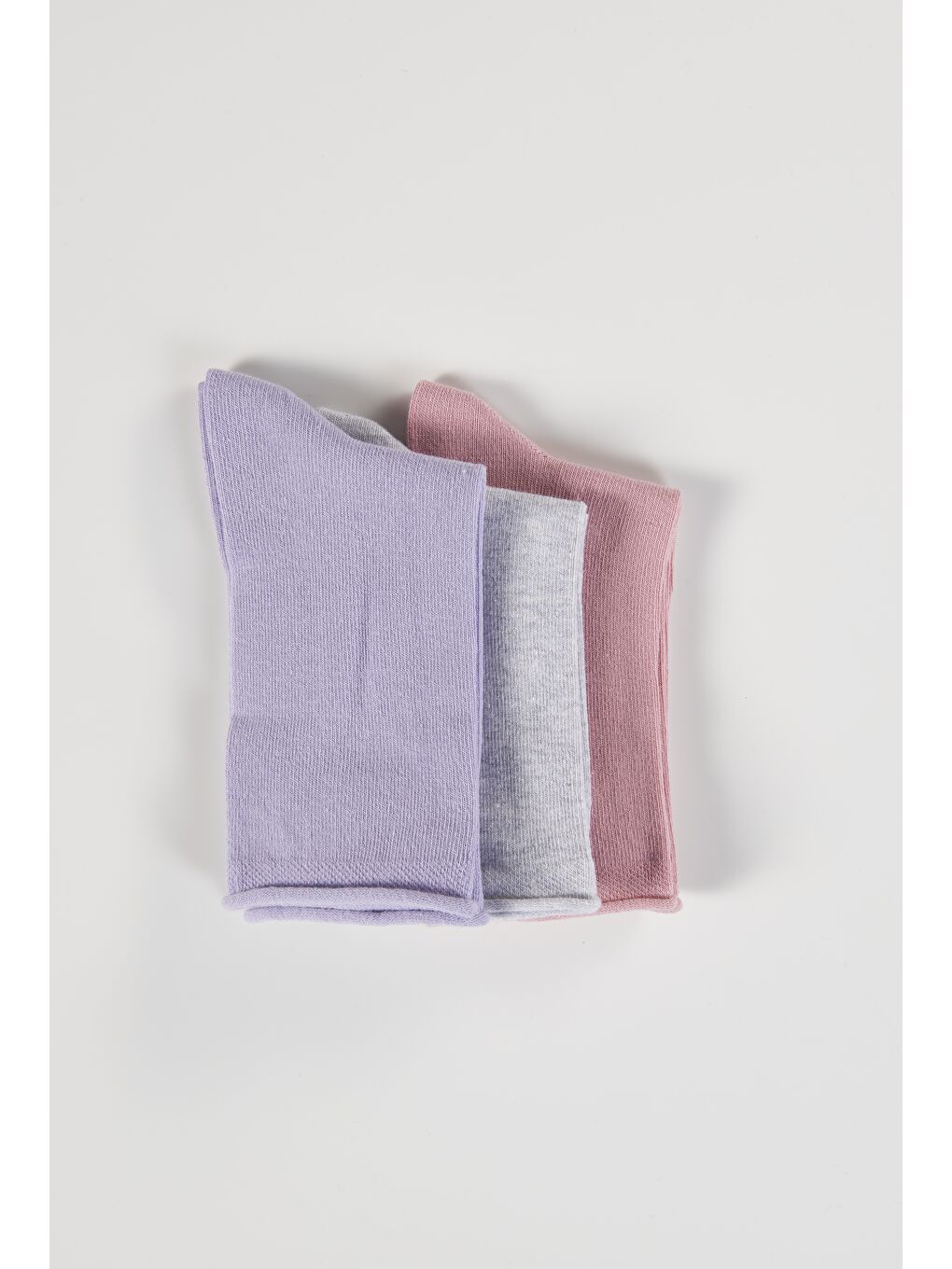 Karışık 3'lü Paket Lila,Pembe Ve Gri Pamuklu Lastiksiz Dikişsiz Kadın Soket Çorap 36-41-3