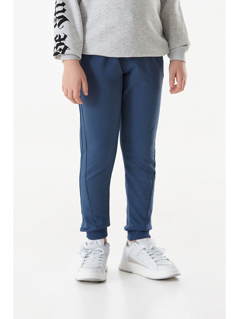 İndigo Beli Lastikli Cebi Armalı Jogger Erkek Çocuk Eşofman Altı-2