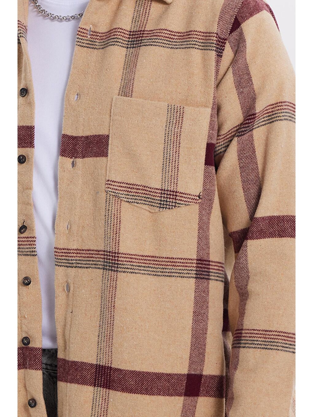 Bej Erkek Regular Fit Rahat Kesim Kışlık Kareli Oduncu Gömlek-2