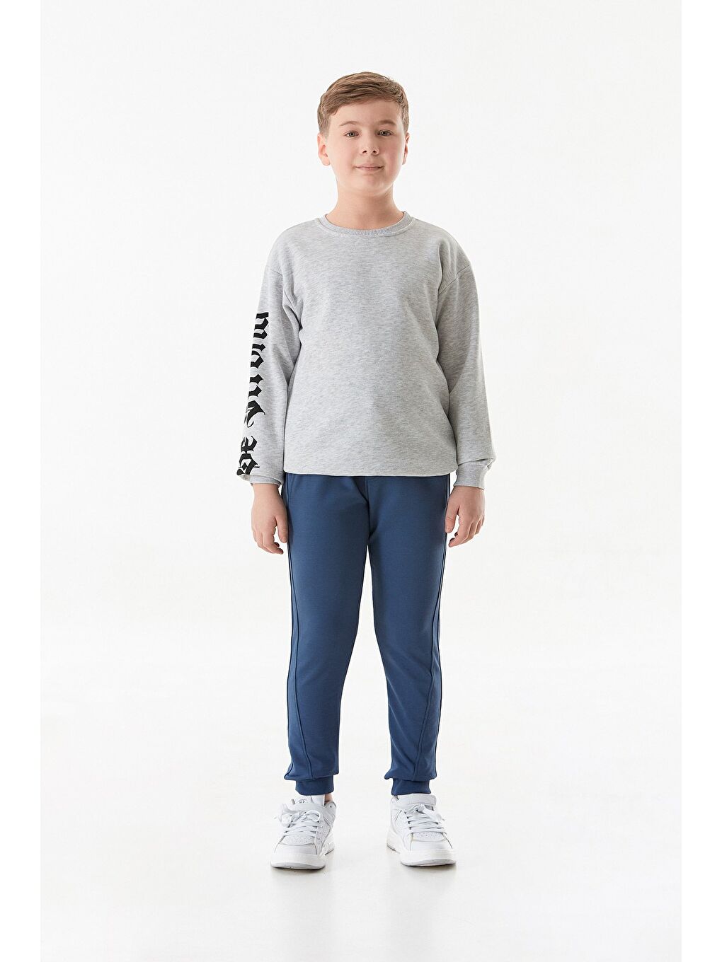 İndigo Beli Lastikli Cebi Armalı Jogger Erkek Çocuk Eşofman Altı-3