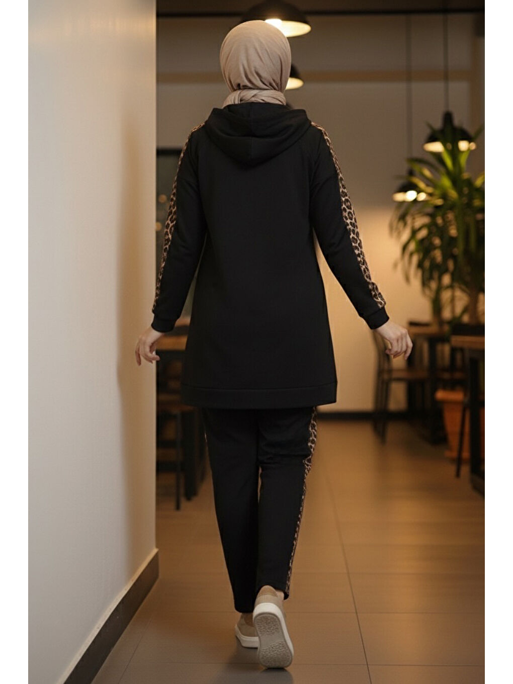 Leopar Şerit Detaylı İki İplik İkili Takım Siyah - 2051-SIYAH-2