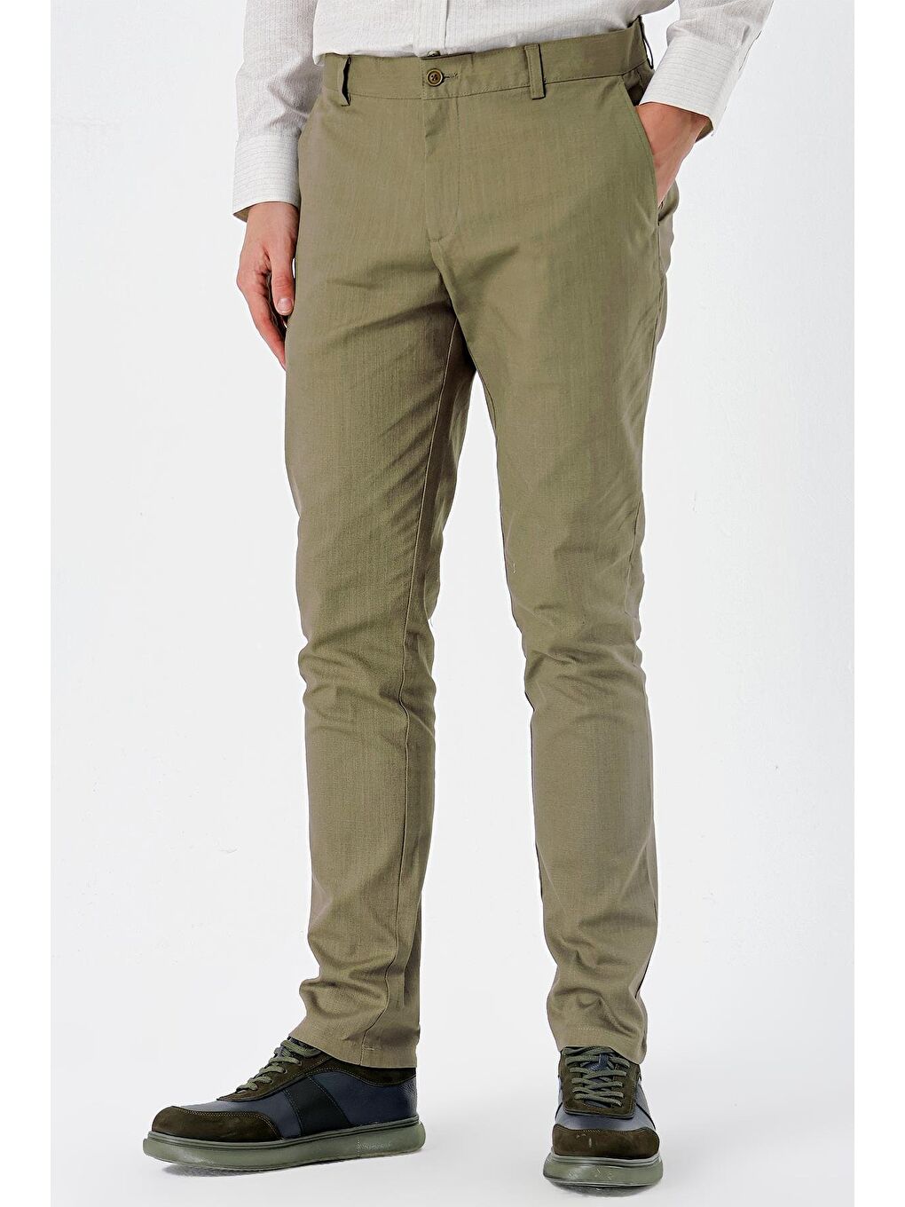 Koyu Haki Pamuklu Yandan Cepli Casual Slim Fit Chino Pantolon 1003240151