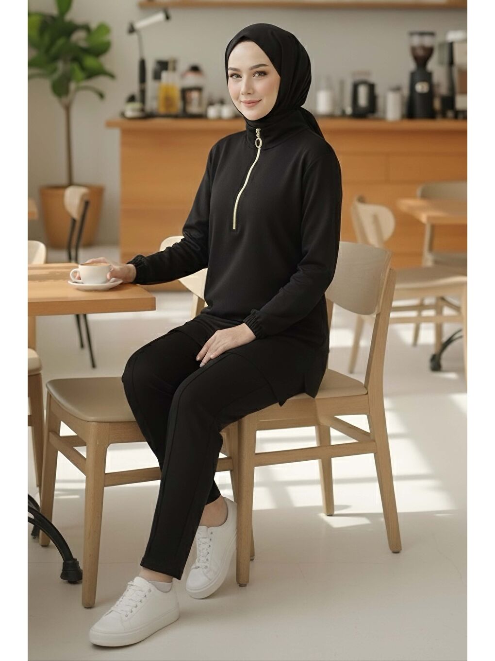 Fermuarlı Modal İkili Takım Siyah - 1013-SIYAH