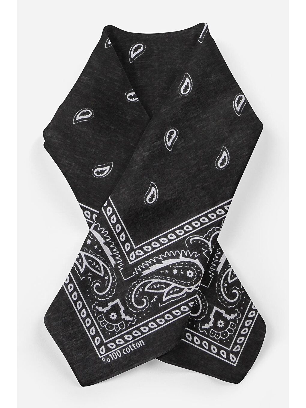 Siyah Şal Desenli Kare Pamuk Bandana Fular-1