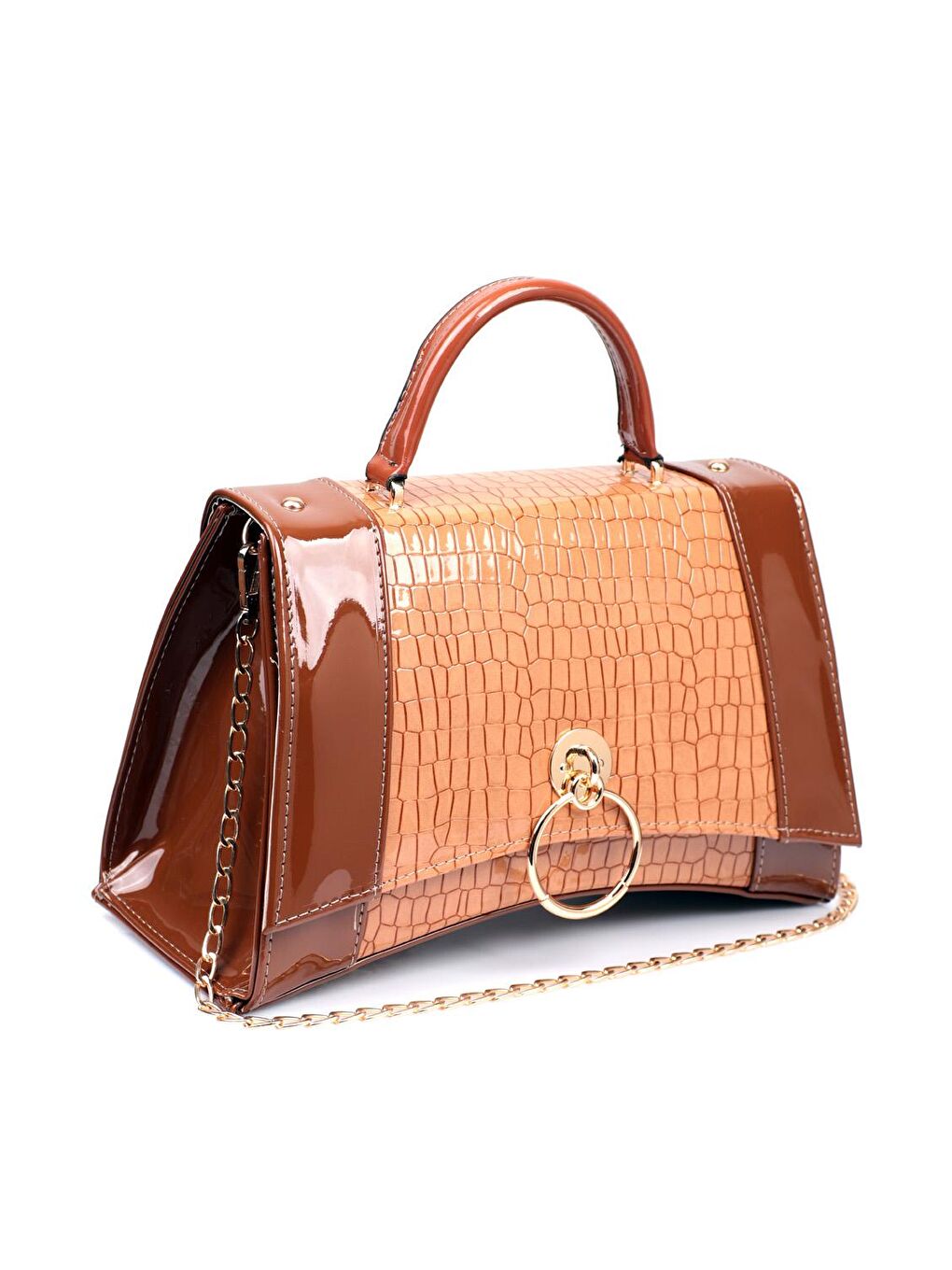 Kahverengi Küçük Kroko Desenli Solo Kadın Çanta-1