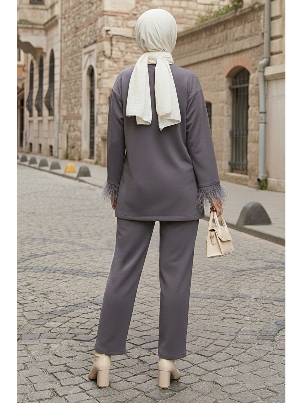 Gri Kol Ucu Tüylü Modal İkili Takım Füme - 088-FUME-2