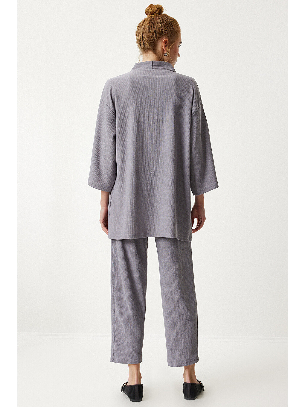 Bej Örme Kimono Pantolon Takımı TAŞ GRİSİ LBY0001-3
