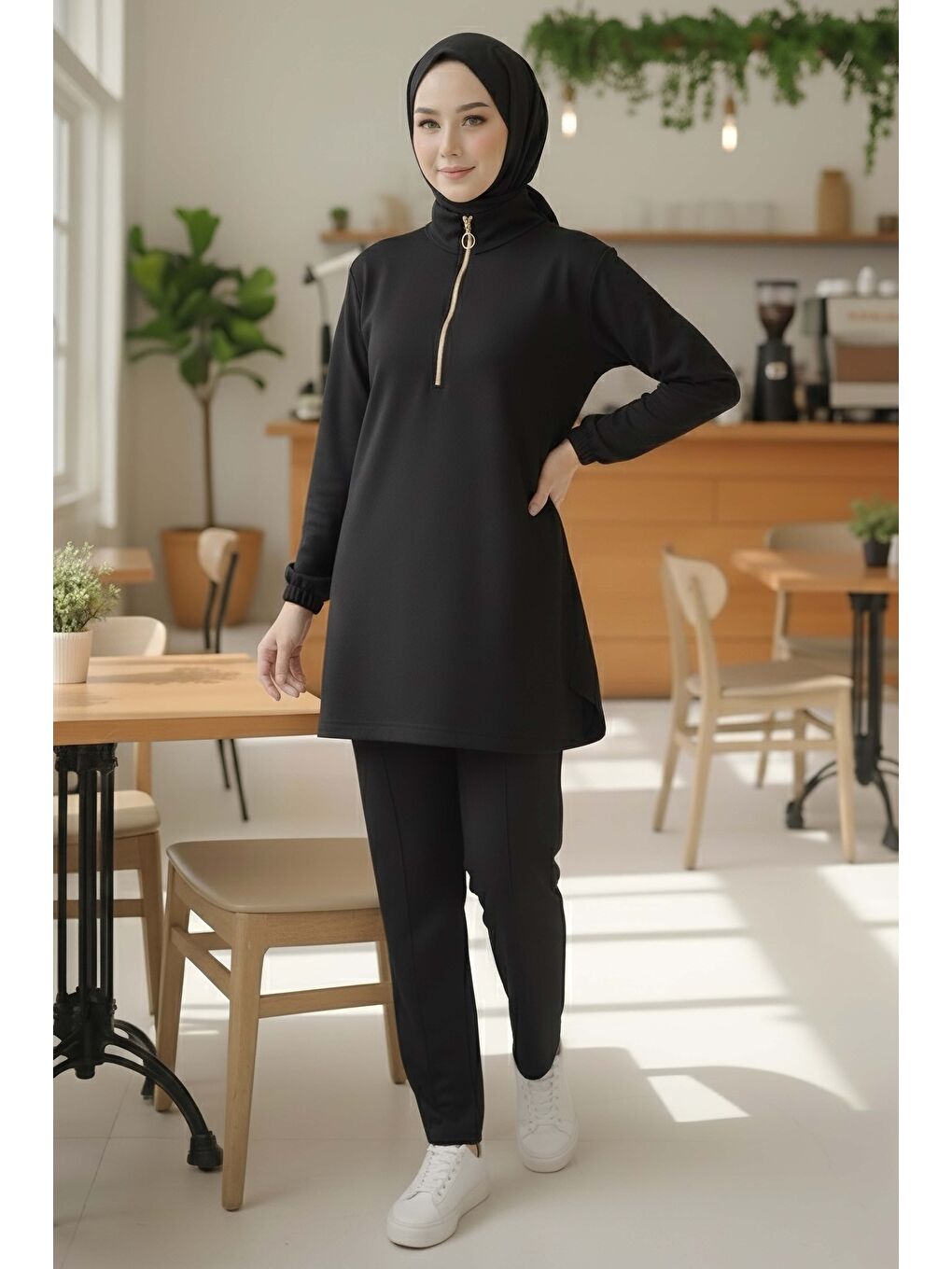 Fermuarlı Modal İkili Takım Siyah - 1013-SIYAH-1