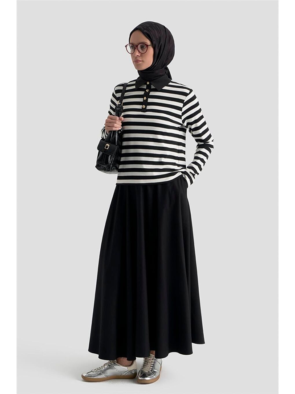 Çizgili Yakalı Badi Beyaz-1