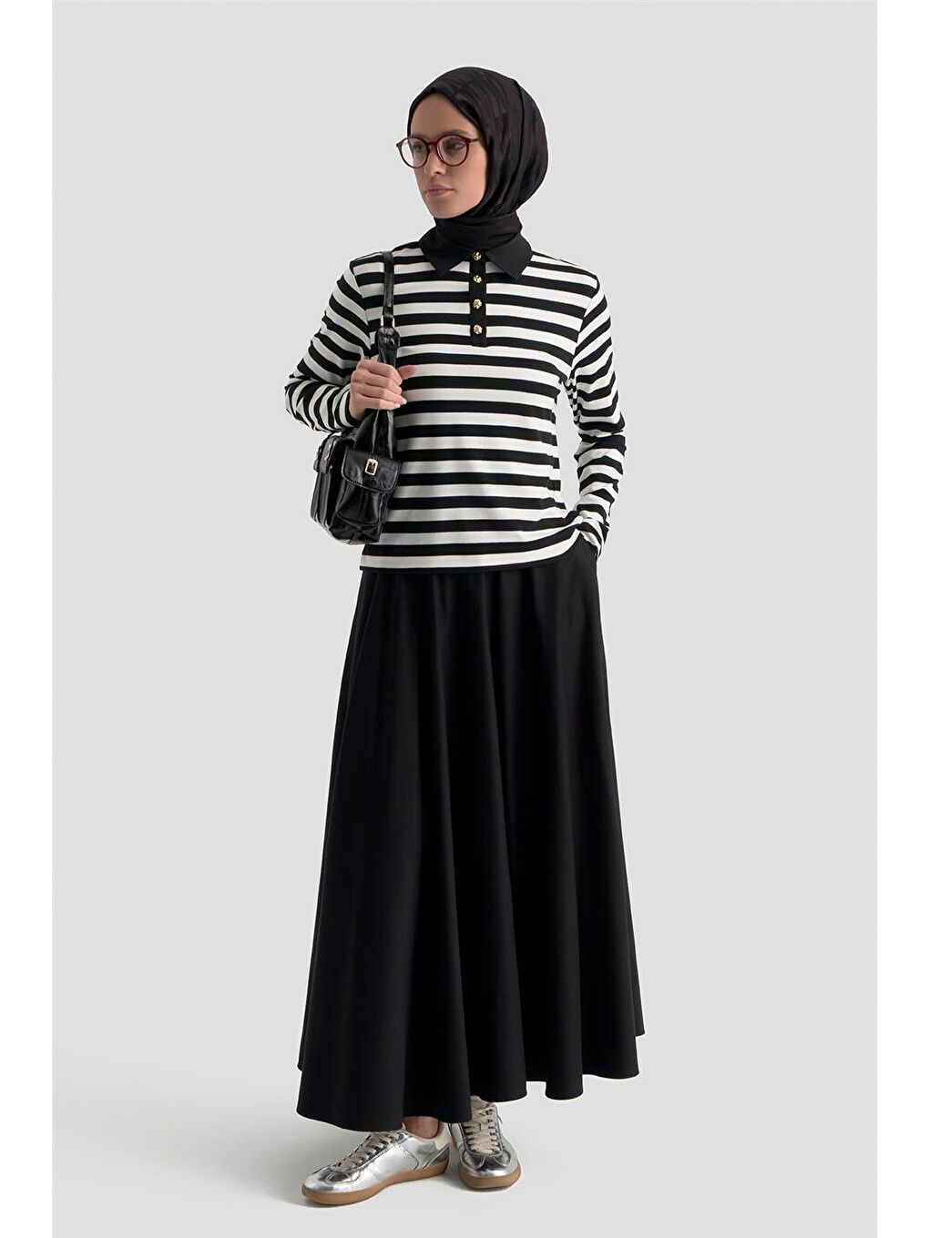 Çizgili Yakalı Badi Beyaz-2