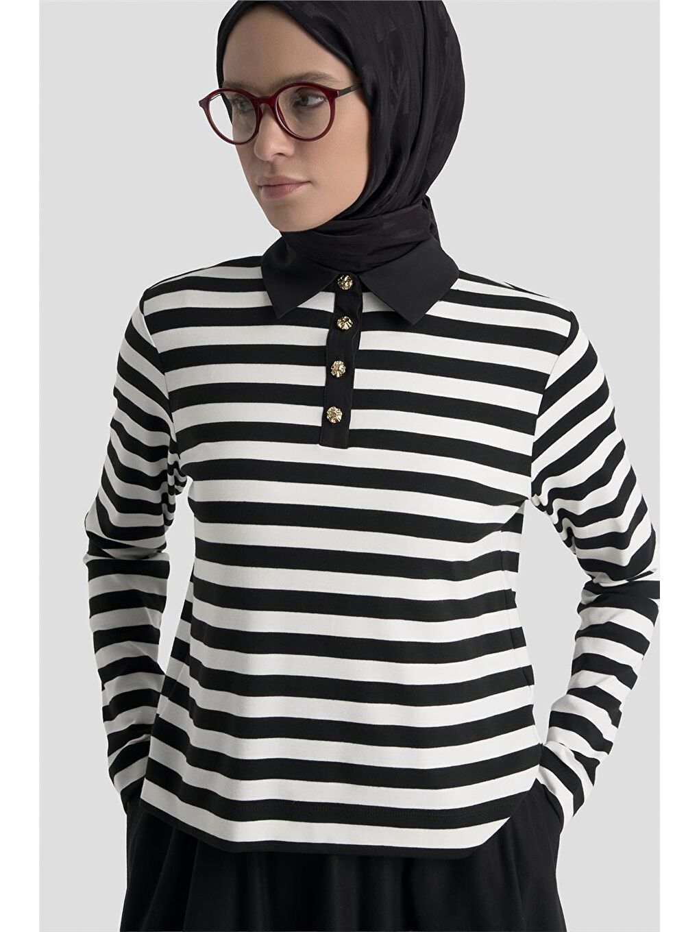 Çizgili Yakalı Badi Beyaz-3