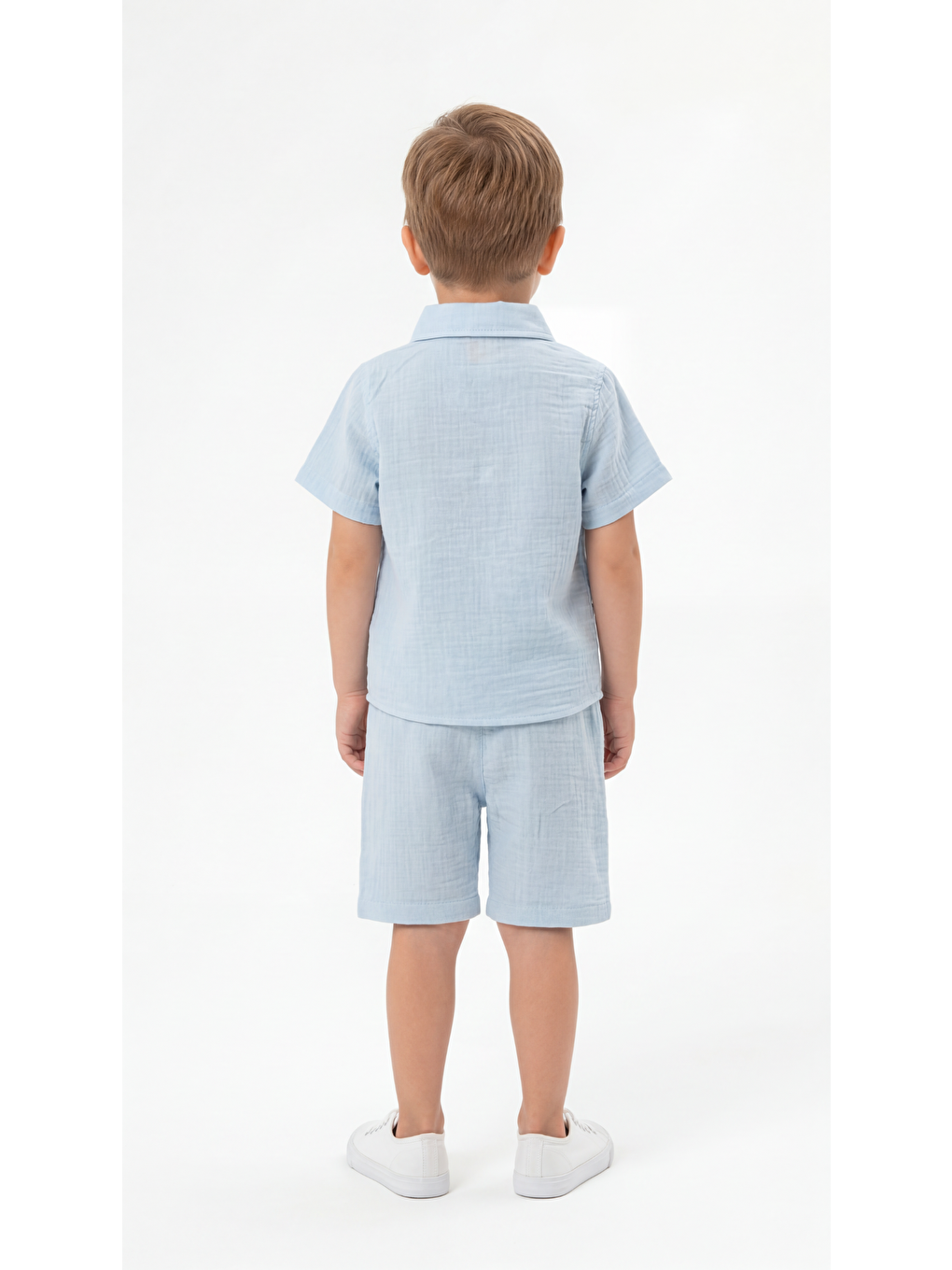 Mavi Boston Etiketli Cep Detaylı Erkek Çocuk Gömlek & Şort Takımı-3