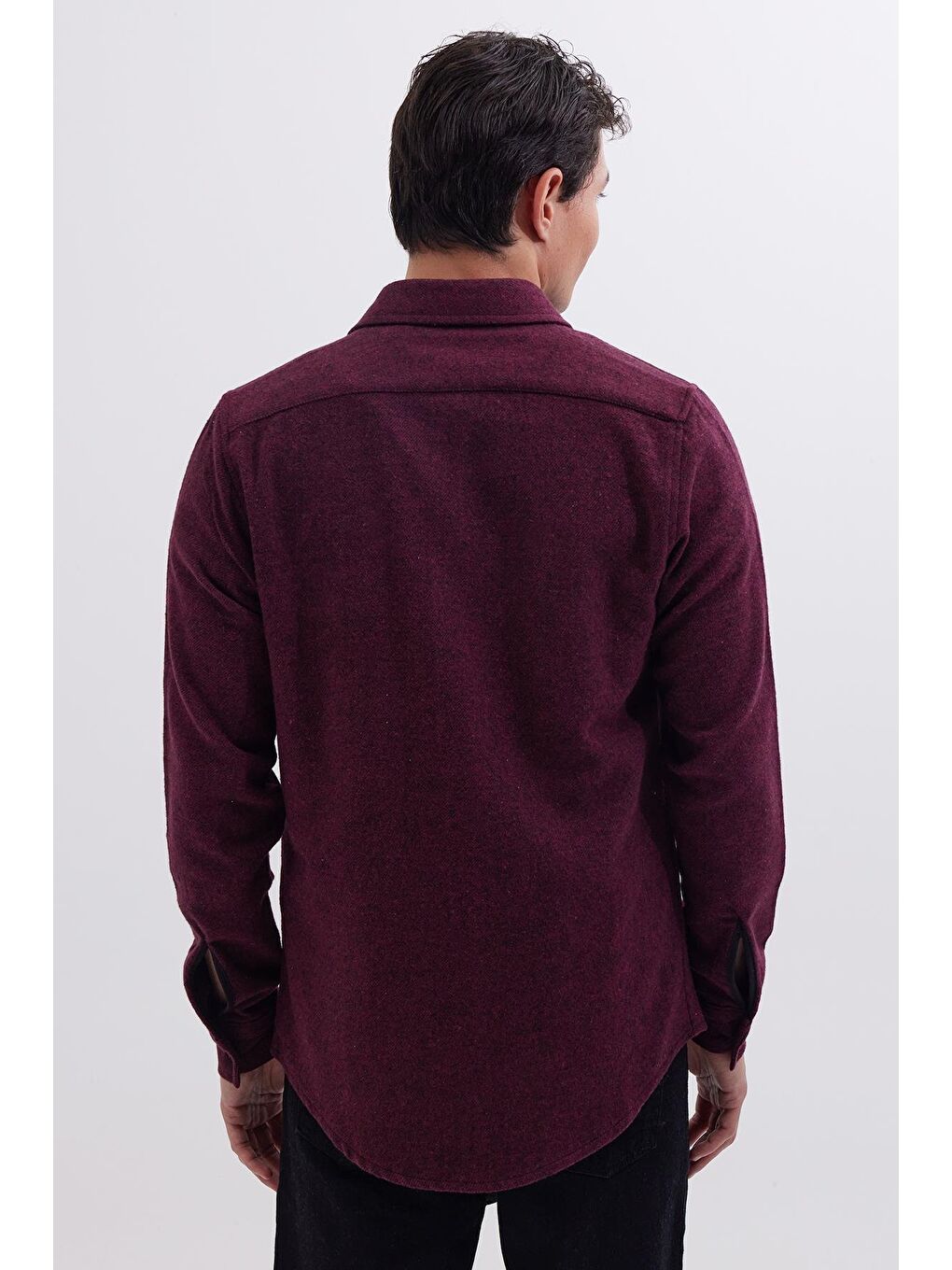 Erkek Slim Fit Tek Cep Kapaklı Düz Oduncu Spor Bordo Gömlek-6
