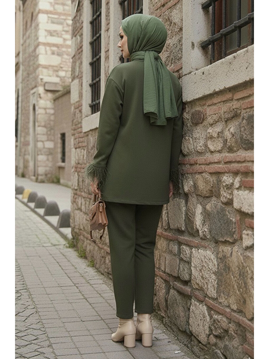 Kol Ucu Tüylü Modal İkili Takım Haki - 088-HAKI-2