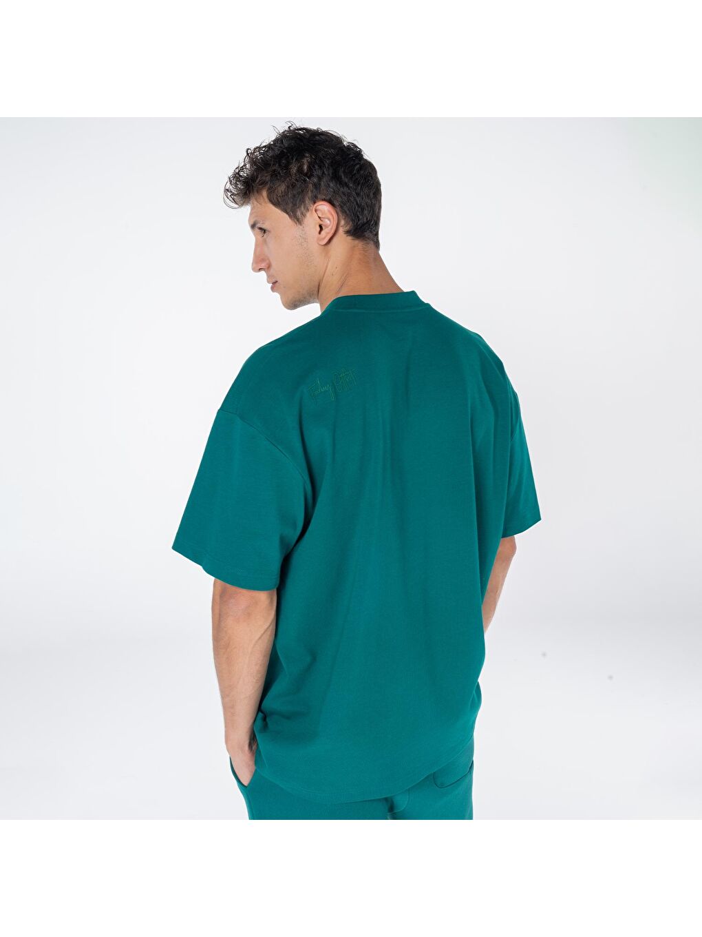 Agar Erkek Yeşil %100 Koton Bisiklet Yaka Oversize Tişört-1