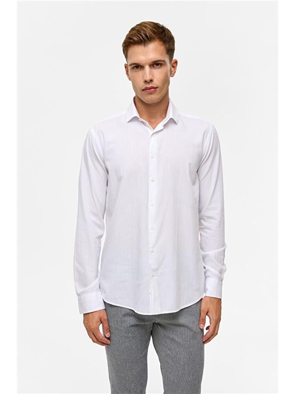 Beyaz Slim Düz Klasik Yaka Gömlek