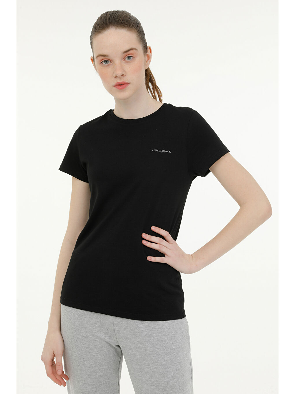 W-CT122 BASIC C NECK T-SH Siyah Kadın Kısa Kol Tişört