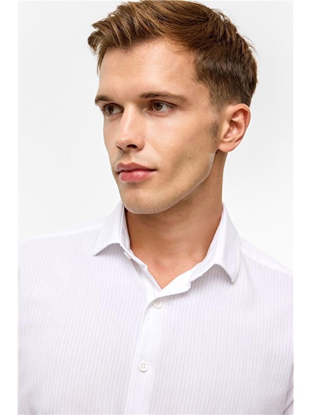 Beyaz Slim Düz Klasik Yaka Gömlek-2