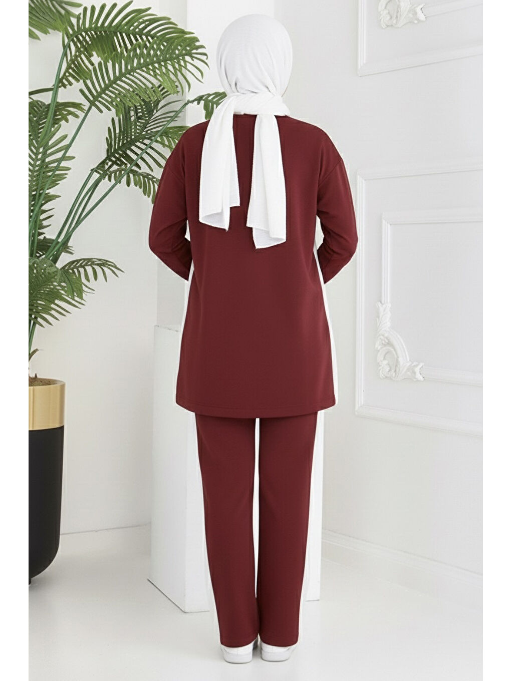 Garnili Yırtmaçlı Modal İkili Takım Bordo - 28012-BORDO-3