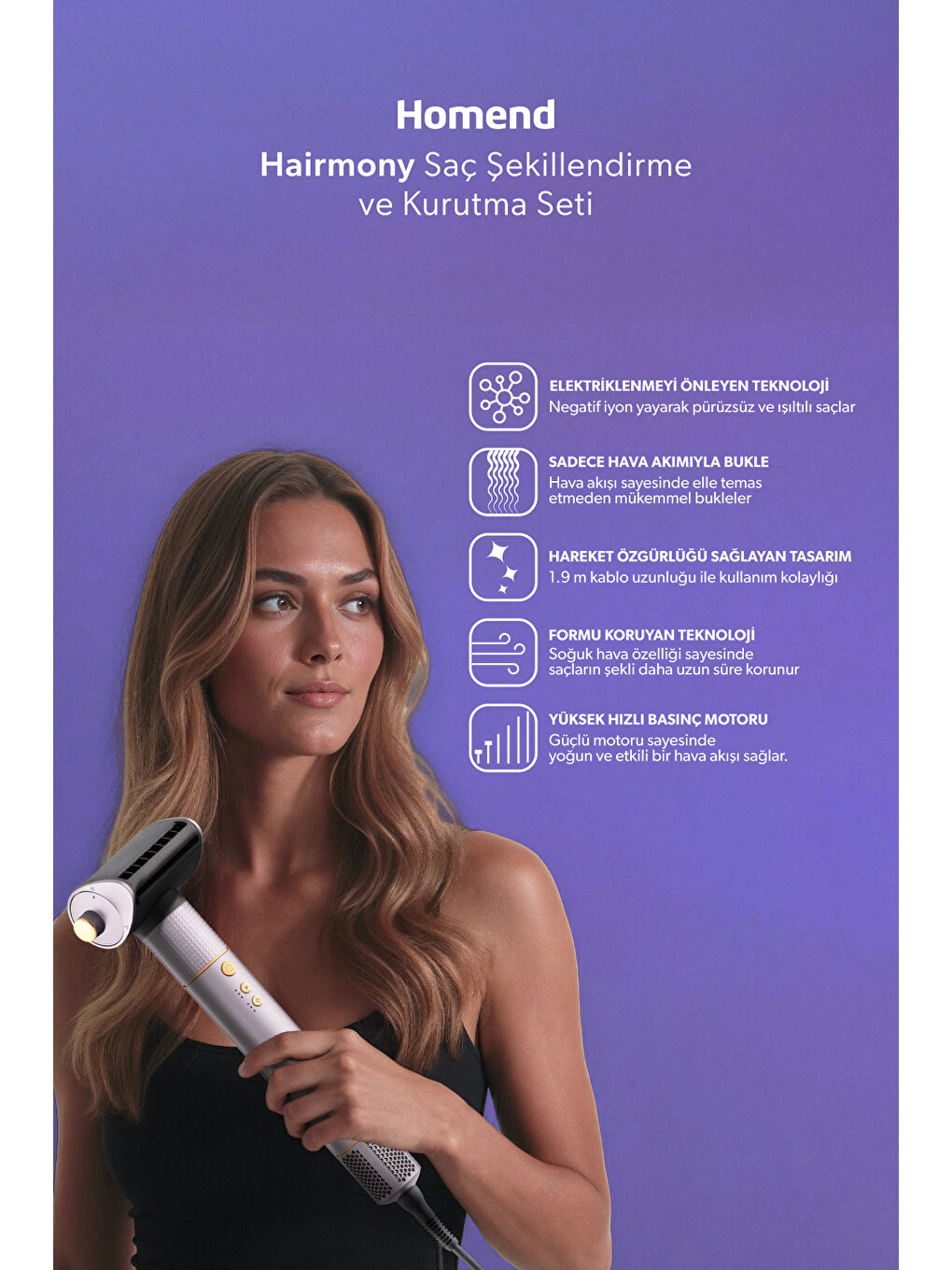 Hairmony 4606h Plus Saç Kurutma ve Şekillendirme Seti Mor-3