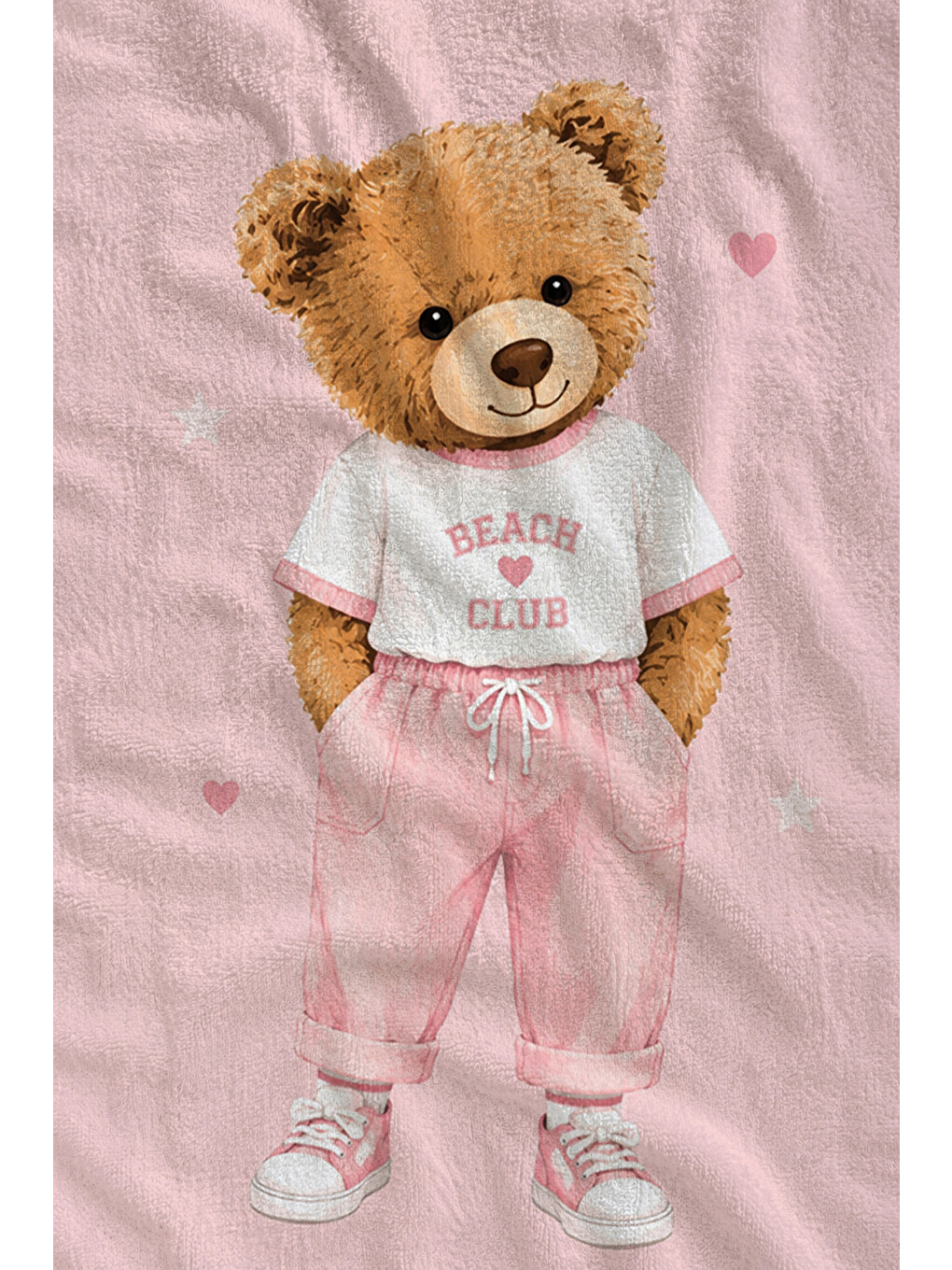 Sevimli Pembe Giyimli Ayıcık Desenli 70x150 Plaj Havlusu - Dijital Baskılı Solmaz Banyo Havlusu-2