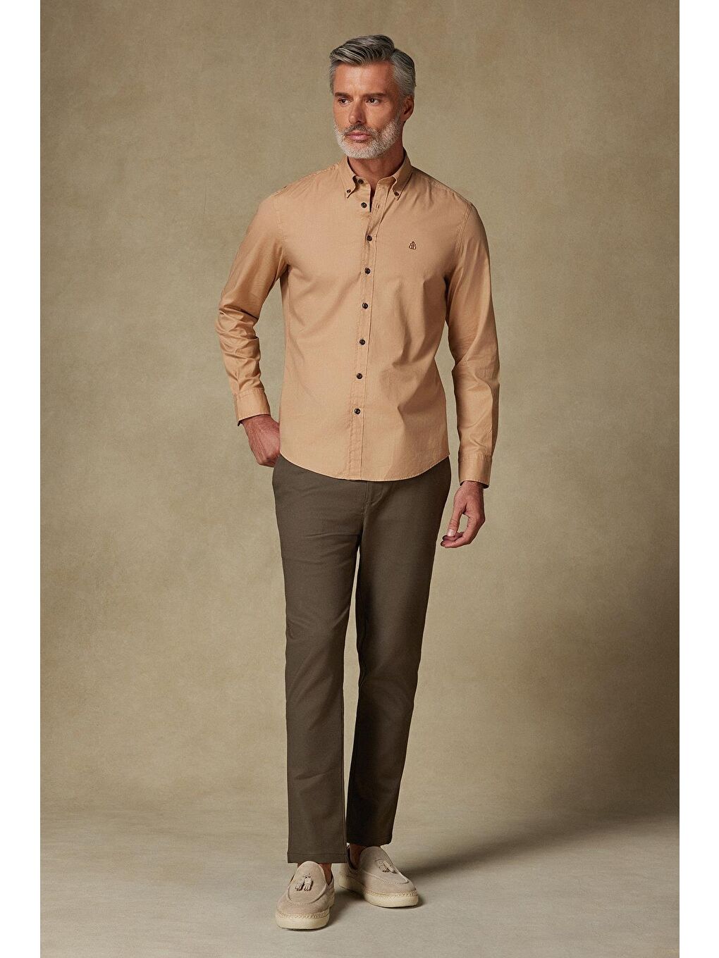 Soft Dokuma Pamuk Karışımlı Tailored Fit Haki Erkek Düz Pantolon-1