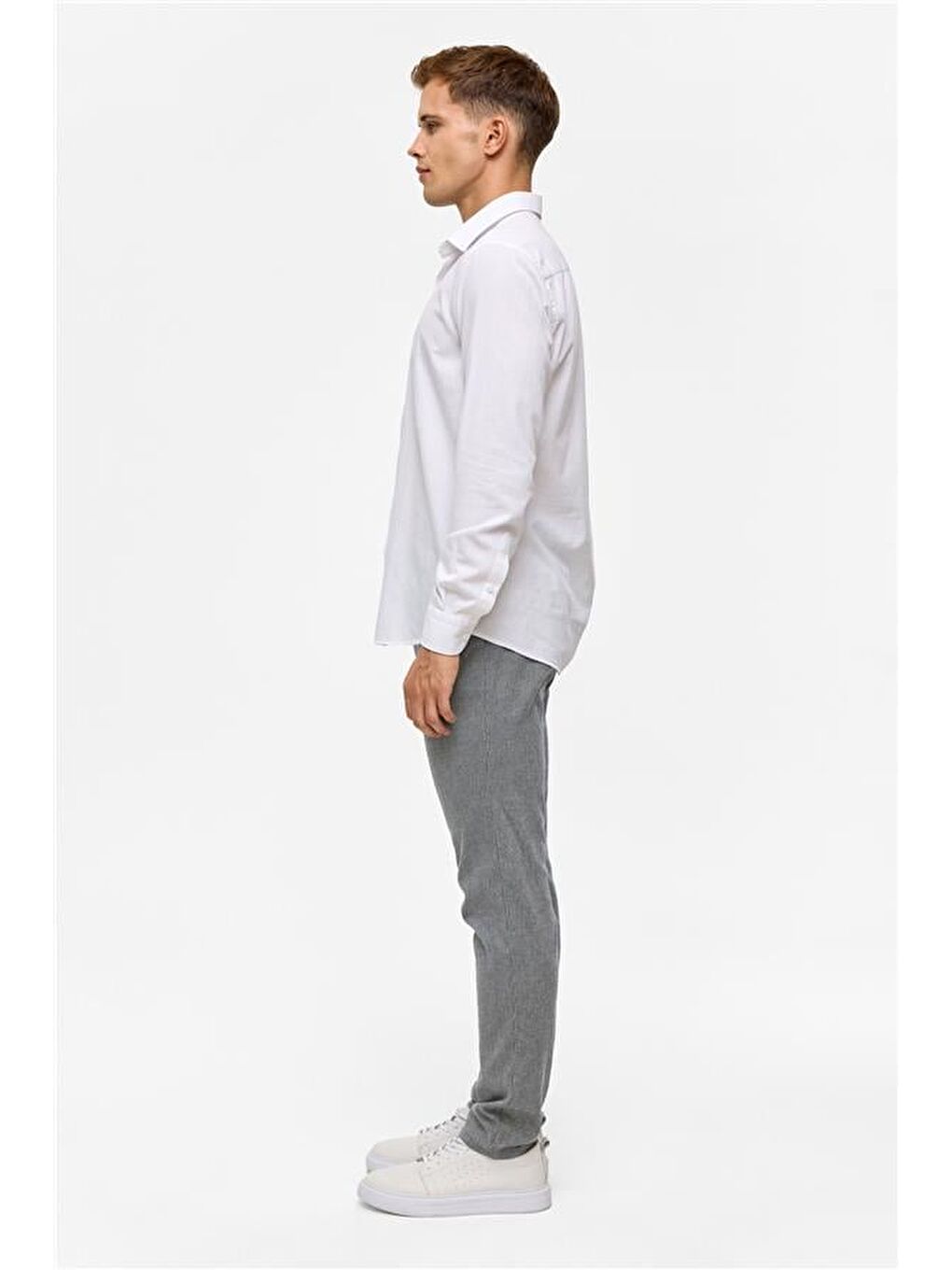 Beyaz Slim Düz Klasik Yaka Gömlek-4