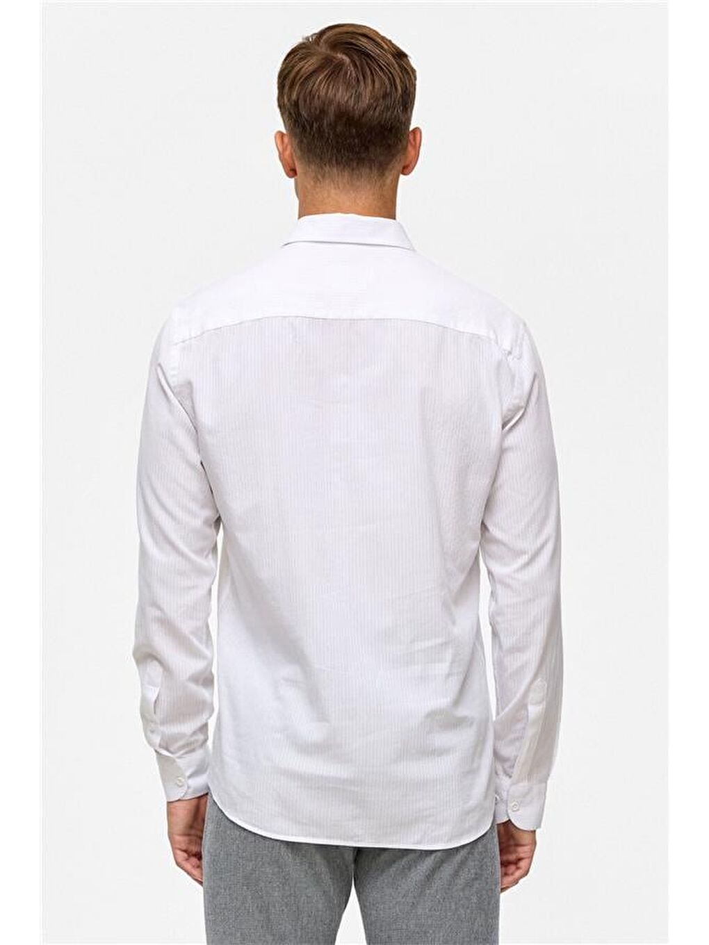 Beyaz Slim Düz Klasik Yaka Gömlek-5