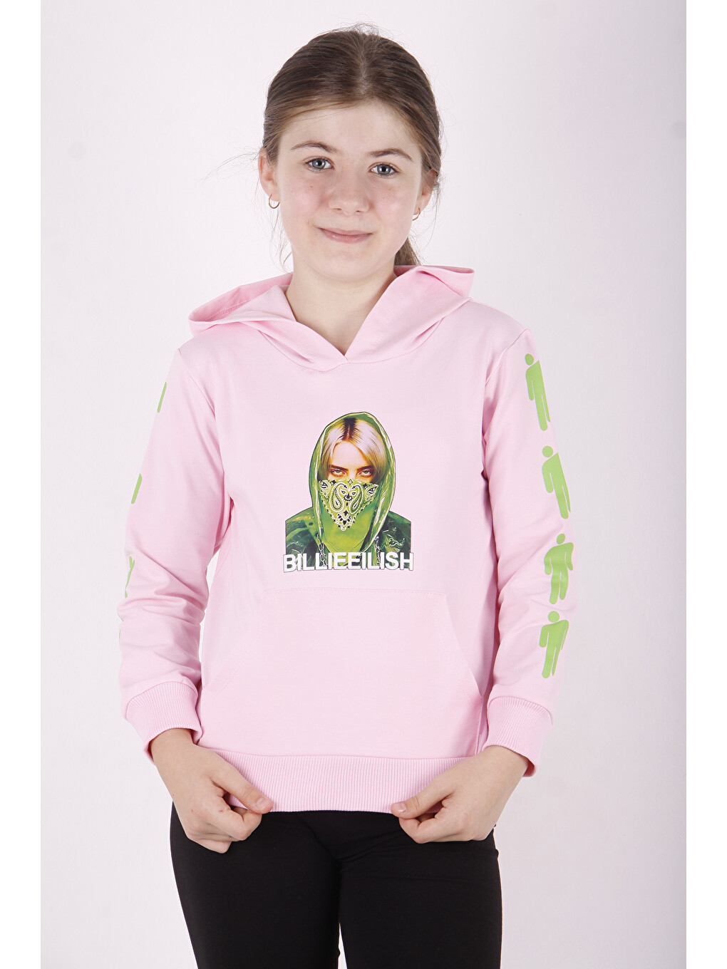 Pembe Kız Çocuk Billie Eilish Baskılı Sweatshirt