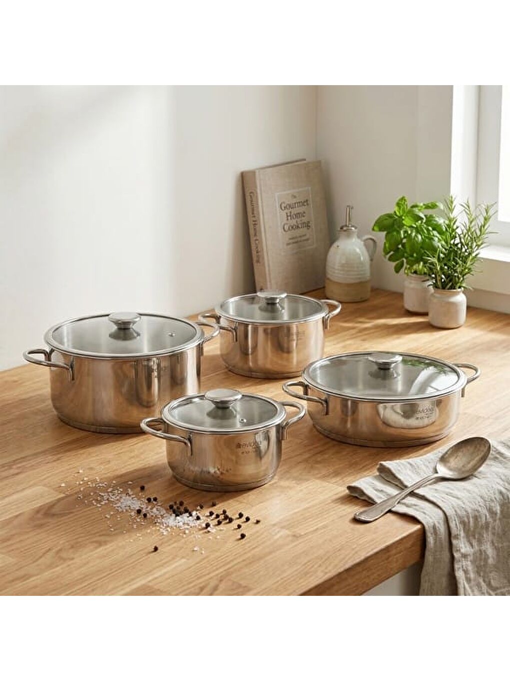 Ekru Kitchen Pure Steel XL 8 Parça Çelik Tencere Seti