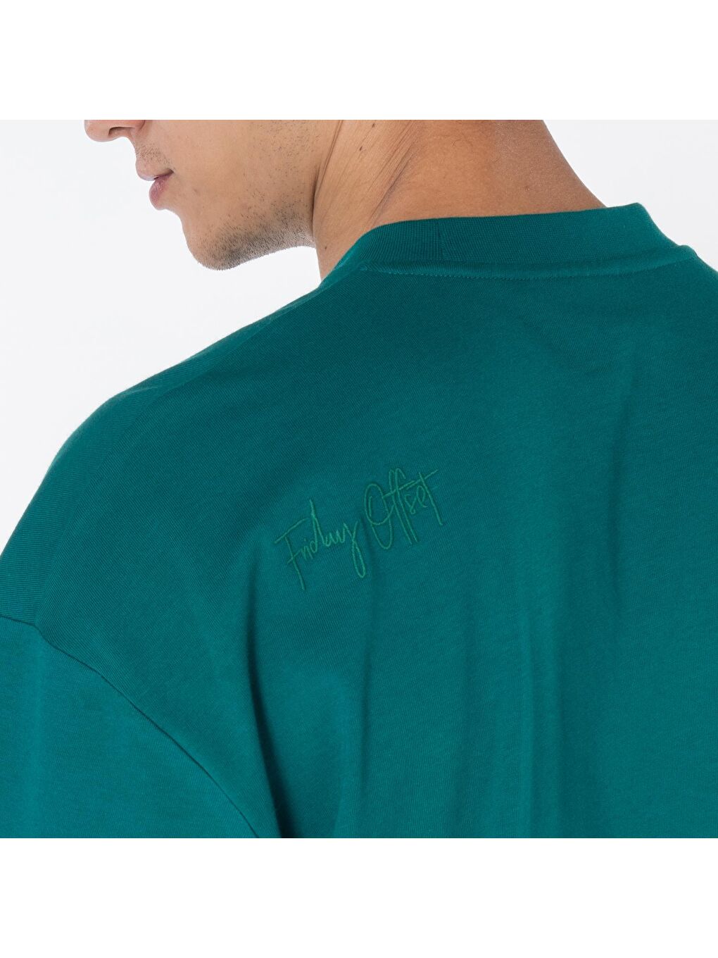 Agar Erkek Yeşil %100 Koton Bisiklet Yaka Oversize Tişört-3