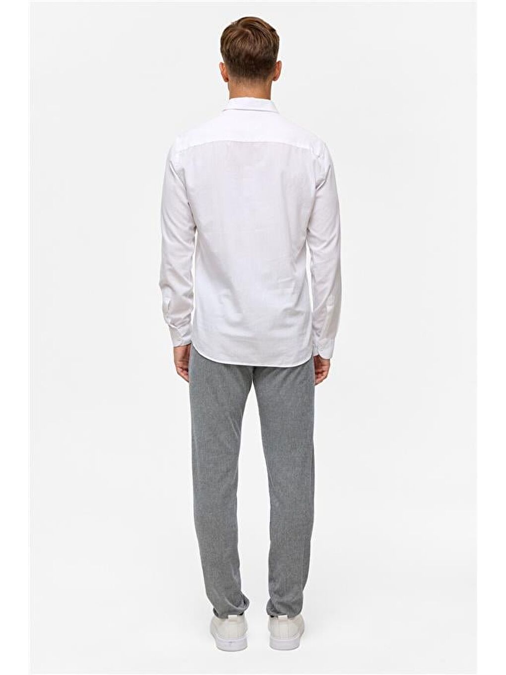 Beyaz Slim Düz Klasik Yaka Gömlek-6