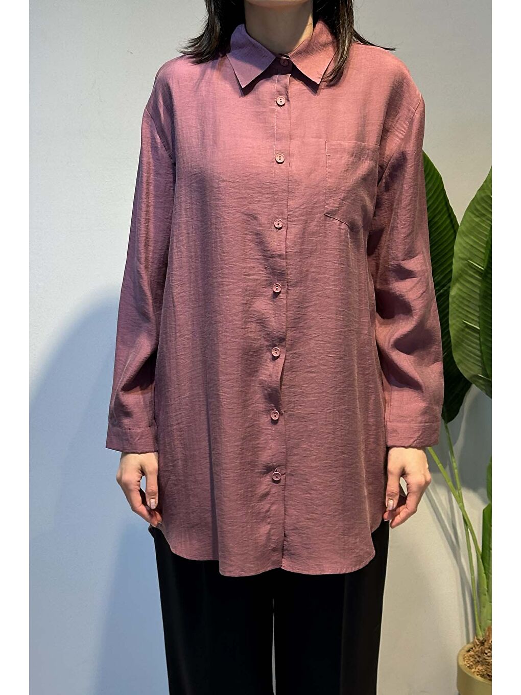 Lyocell Gömlek Tunik 4373 Mürdüm-1
