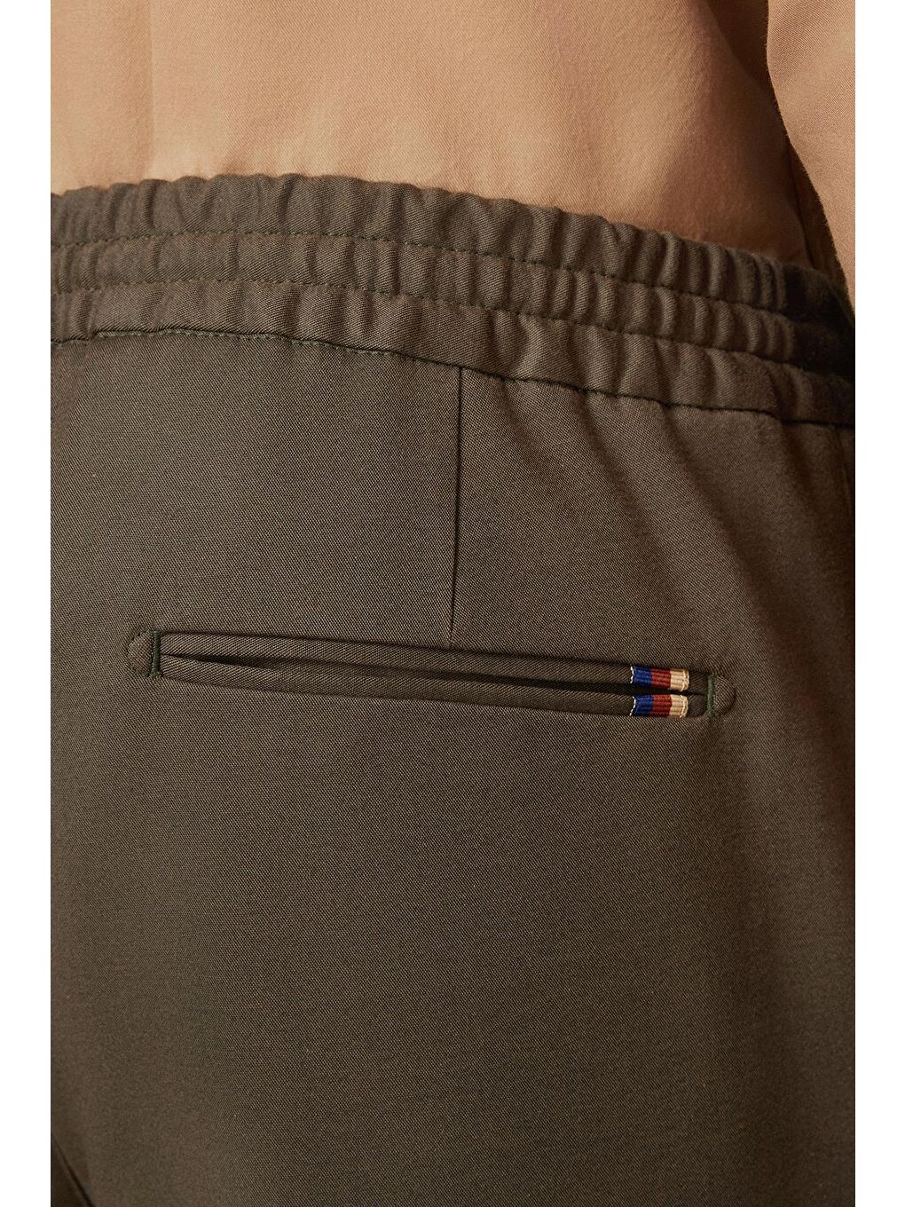Soft Dokuma Pamuk Karışımlı Tailored Fit Haki Erkek Düz Pantolon-3