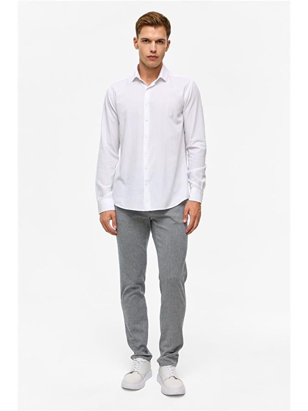 Beyaz Slim Düz Klasik Yaka Gömlek-7