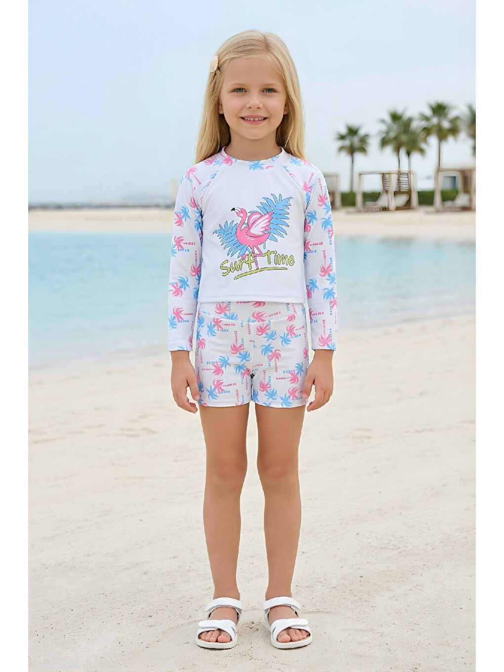 Karışık Kız Çocuk Mayo Takımı-Uzun Kollu ve Slip Şortlu 2-8 Yaş 12623B