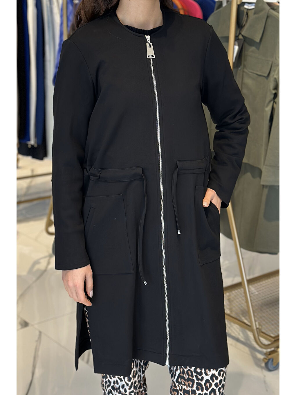 Fermuarlı Kap Ceket 6012 Siyah-3