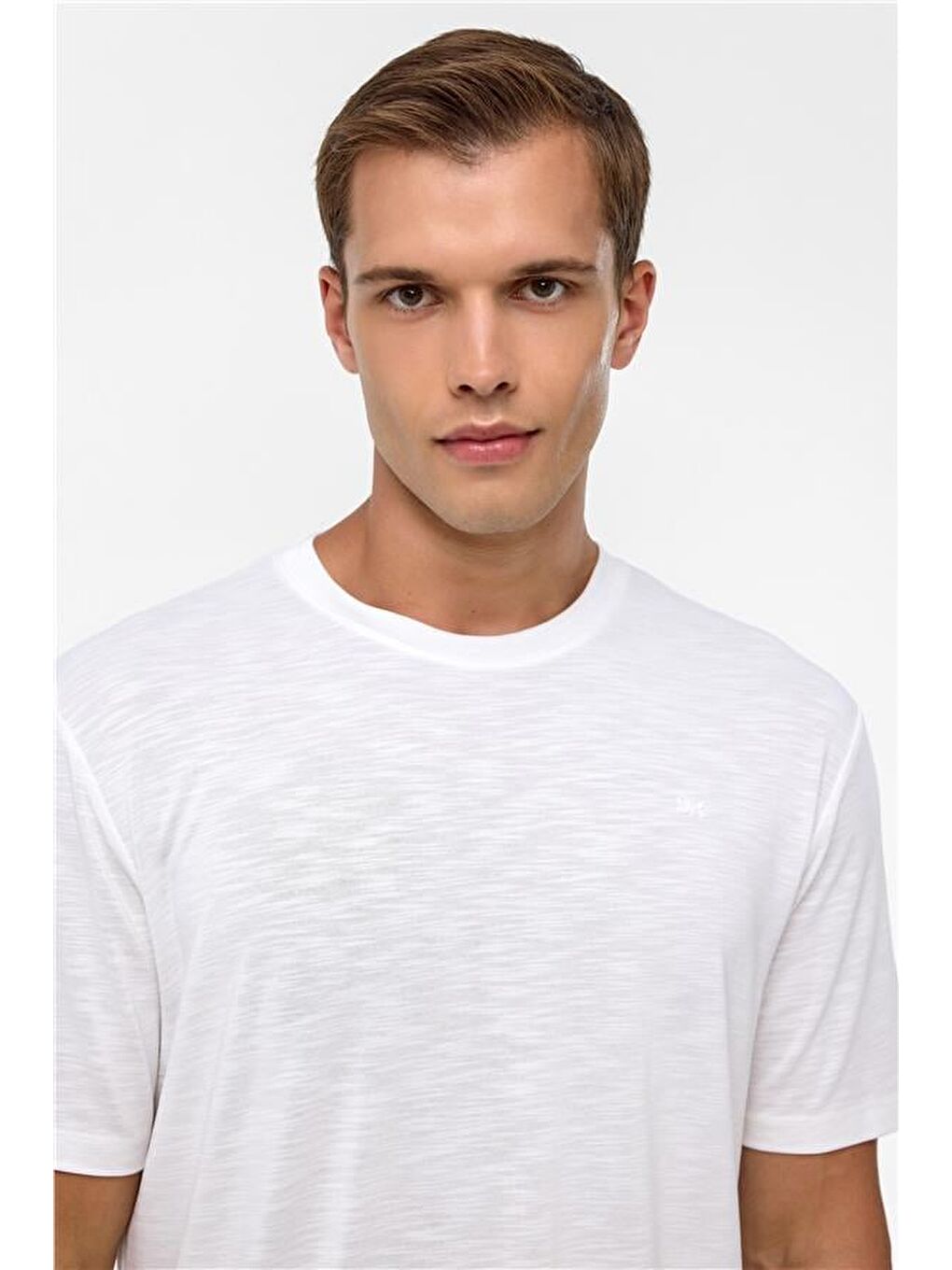 Beyaz Regular Armürlü Bisiklet Yaka Tişört-2