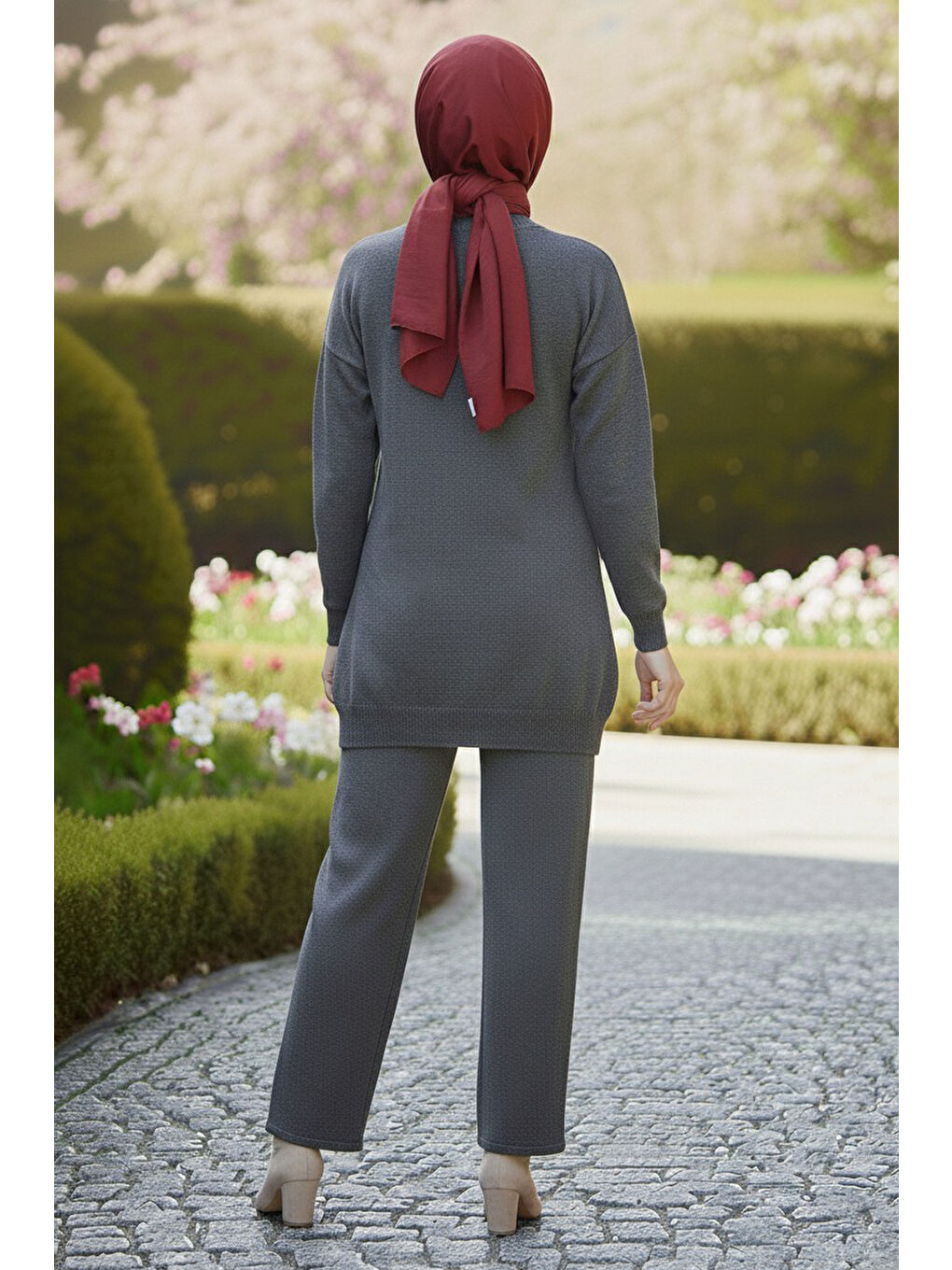 Kalp Nakışlı İkili Triko Takım Antrasit - 28063-ANTRASIT-2