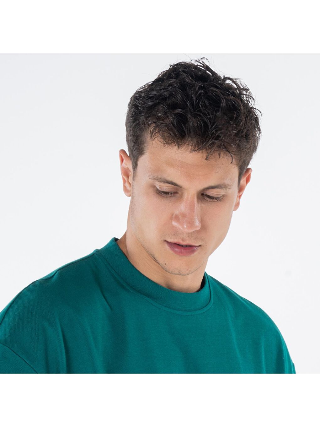 Agar Erkek Yeşil %100 Koton Bisiklet Yaka Oversize Tişört-4