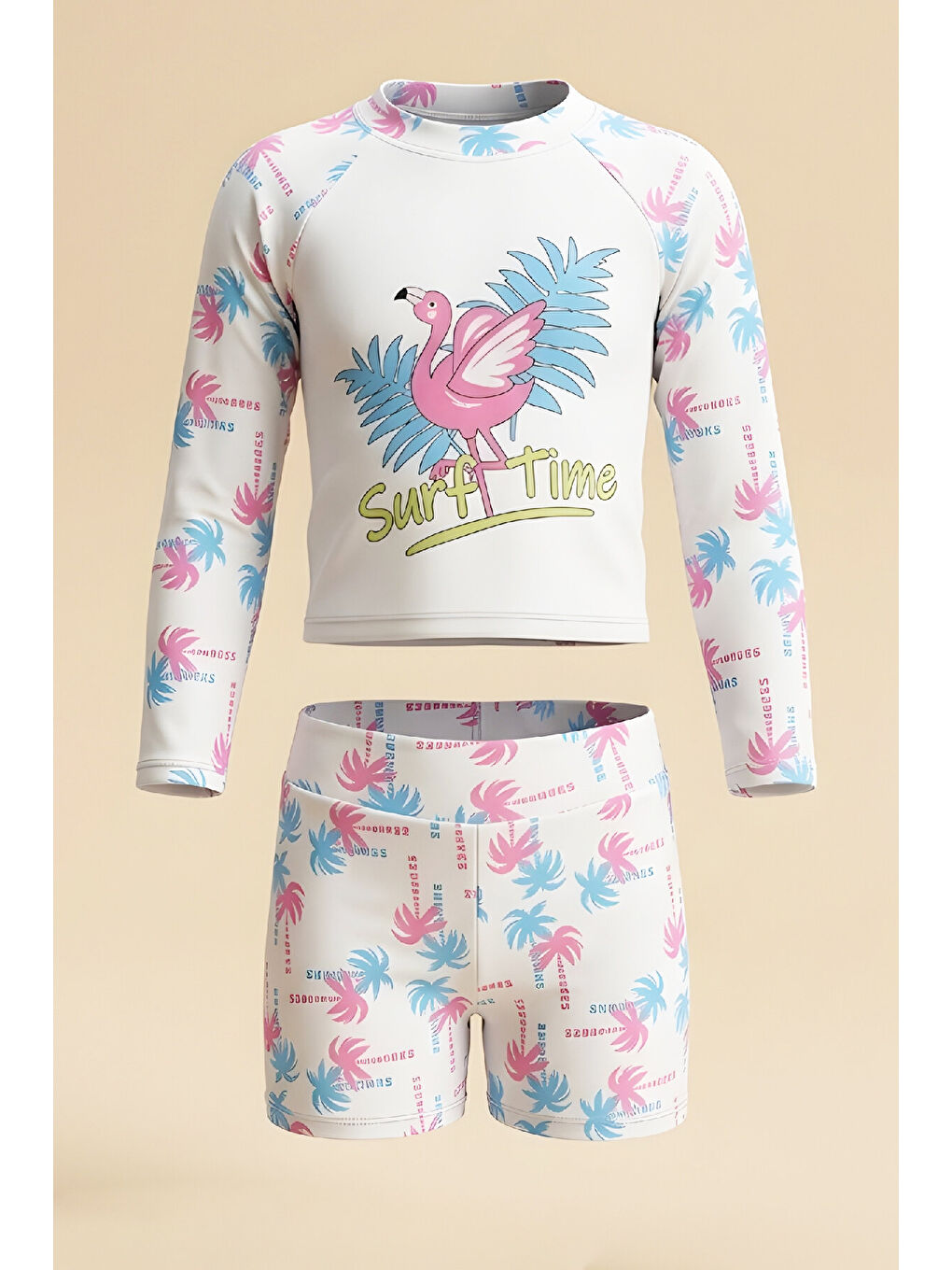 Karışık Kız Çocuk Mayo Takımı-Uzun Kollu ve Slip Şortlu 2-8 Yaş 12623B-1