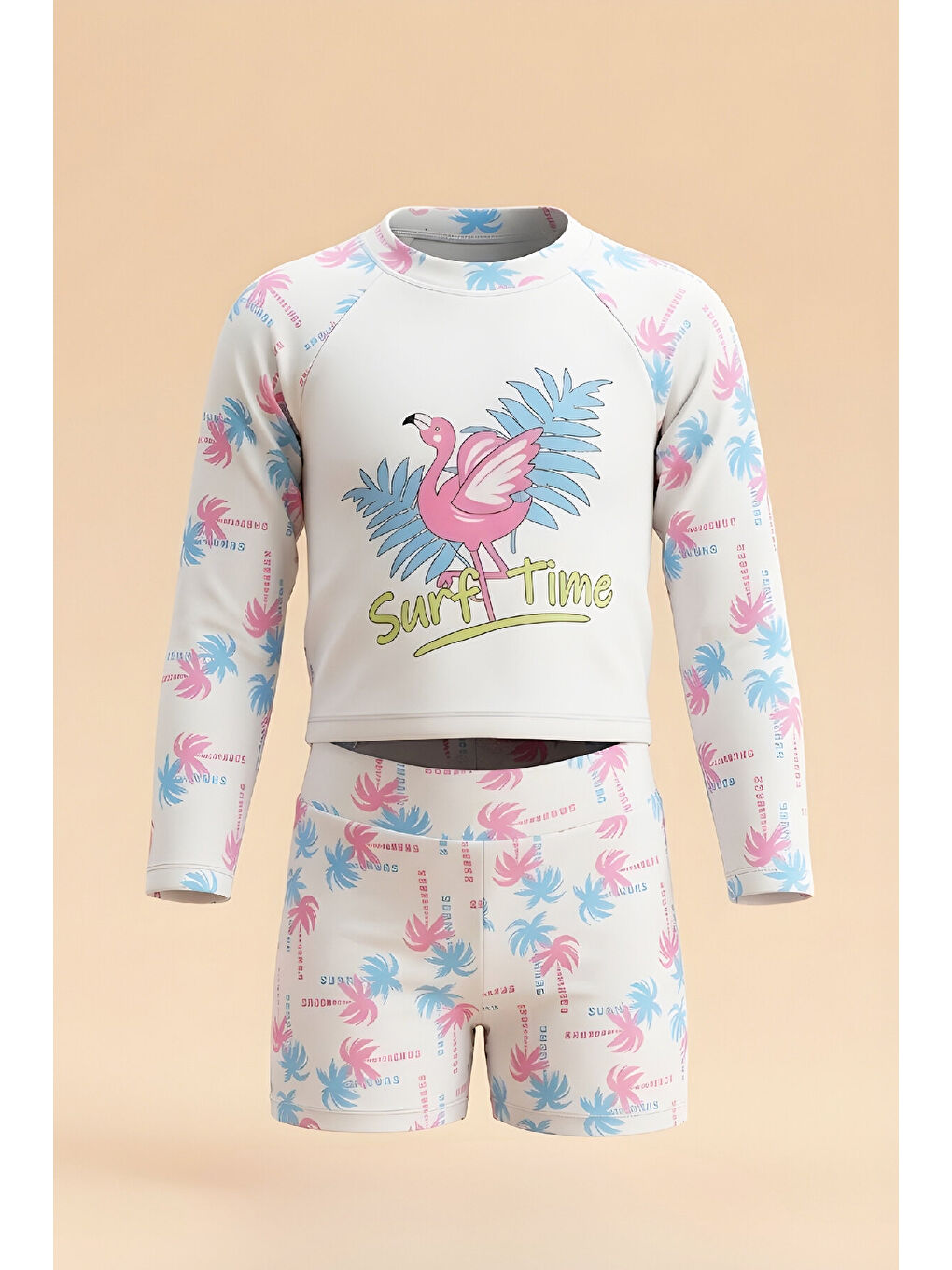 Karışık Kız Çocuk Mayo Takımı-Uzun Kollu ve Slip Şortlu 2-8 Yaş 12623B-2