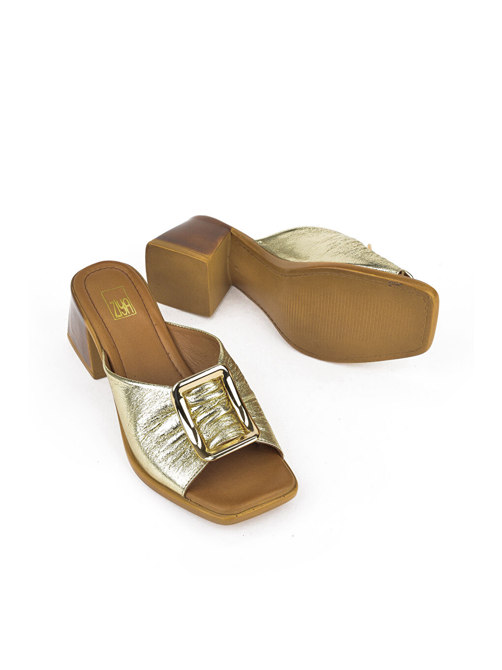 Sarı Kadın Hakiki Deri Topuklu Terlik 151992Z19008 Altın-3